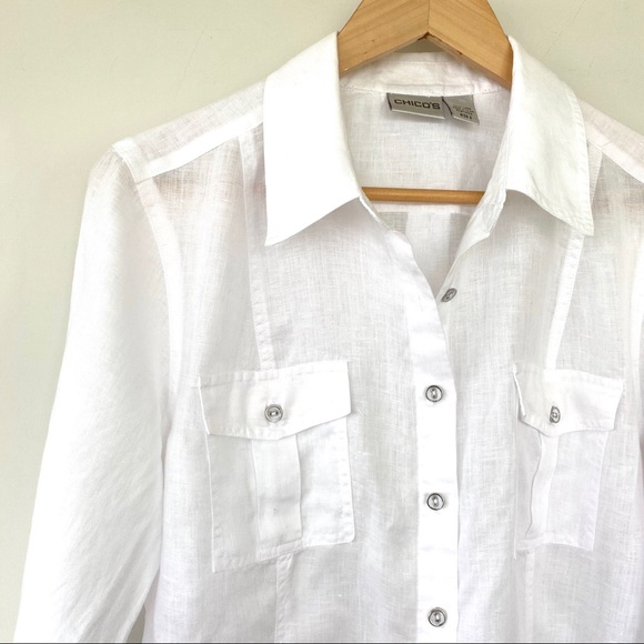 💯 linen white button down shirt